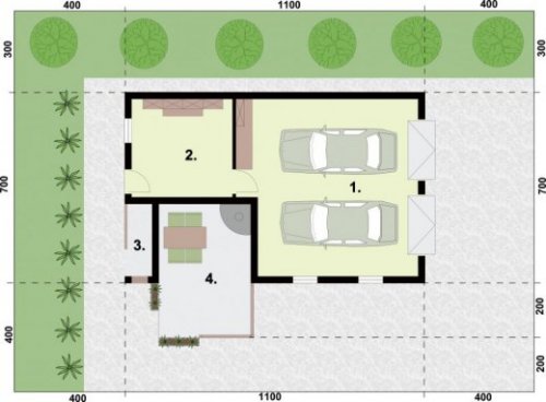 RZUT PRZYZIEMIA G324 garaż dwustanowiskowy z pomieszczeniem gospodarczym