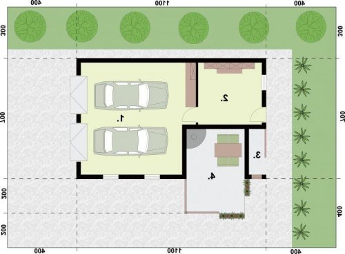 RZUT PRZYZIEMIA G324 garaż dwustanowiskowy z pomieszczeniem gospodarczym - wersja lustrzana