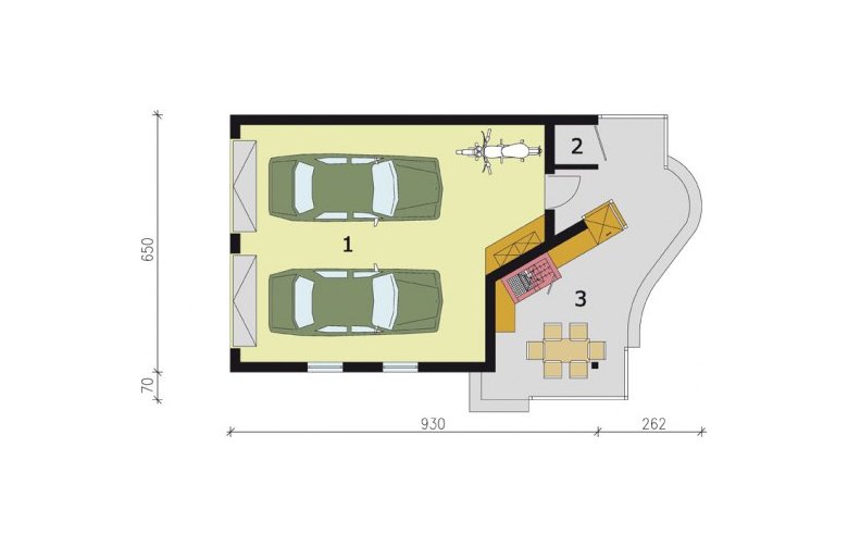 Projekt garażu G188 szkielet drewniany - rzut przyziemia