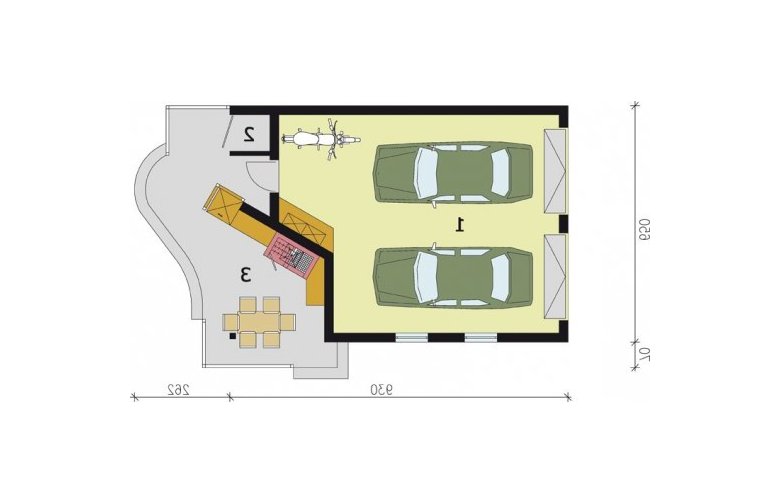 Projekt garażu G188 szkielet drewniany - rzut przyziemia