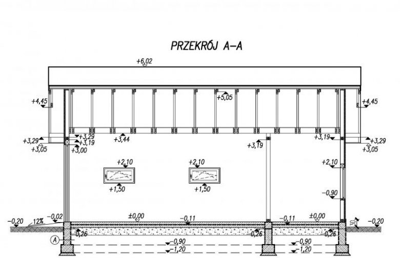 Projekt budynku gospodarczego G200 szkielet drewniany - przekrój 1