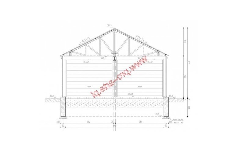 Projekt garażu GB41 projekt garażu blaszanego dwustanowiskowego - przekrój 1