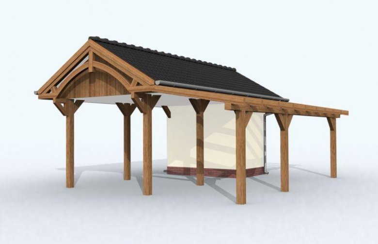 Projekt garażu G67 szkielet drewniany, wiata garażowa