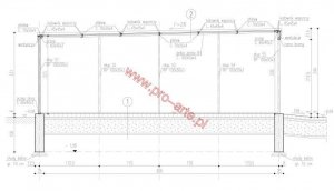 Przekrój projektu GB42 blaszany garaż jednostanowiskowy