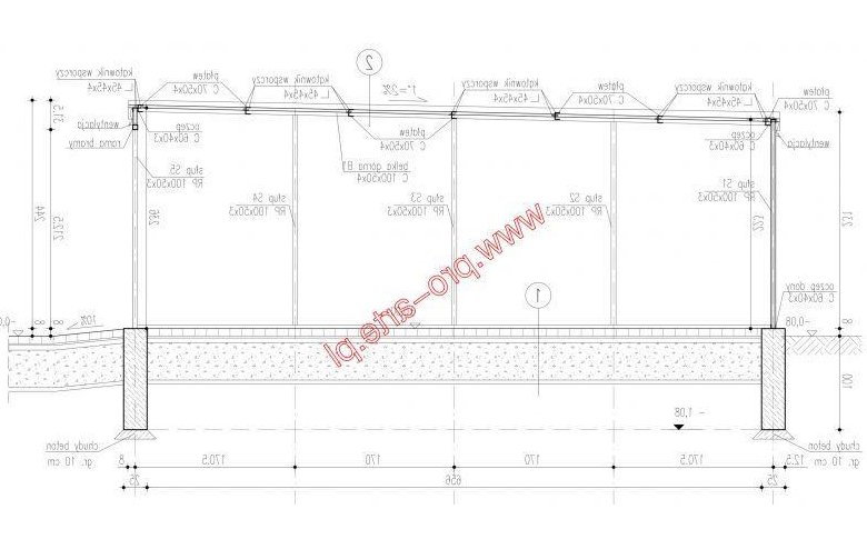 Projekt budynku gospodarczego GB42 blaszany garaż jednostanowiskowy - przekrój 1