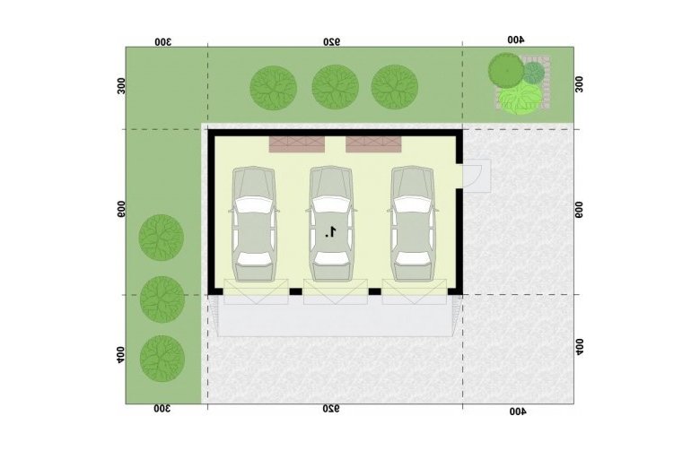 Projekt garażu G305 garaż trzystanowiskowy - rzut przyziemia