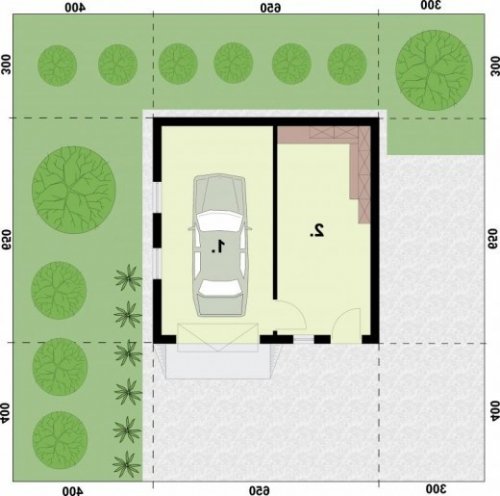 RZUT PRZYZIEMIA G73B garaż jednostanowiskowy z pomieszczeniem gospodarczym - wersja lustrzana