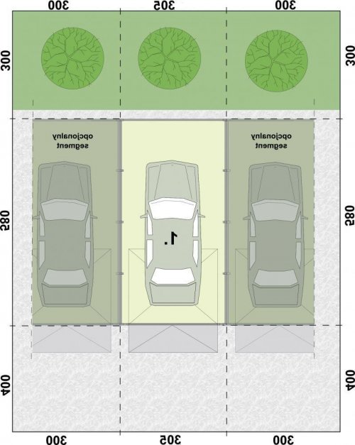 RZUT PRZYZIEMIA Budynek gospodarczy GB43 blaszany segmentowy, dowolna liczba stanowisk na zamówienie - wersja lustrzana