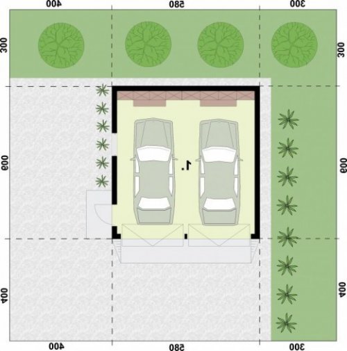 RZUT PRZYZIEMIA G325 garaż dwustanowiskowy - wersja lustrzana