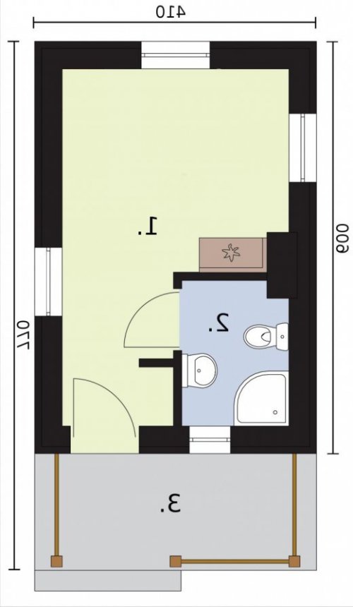 RZUT PRZYZIEMIA Budynek gospodarczy BADAJOZ na zgłoszenie do 35m2 - wersja lustrzana