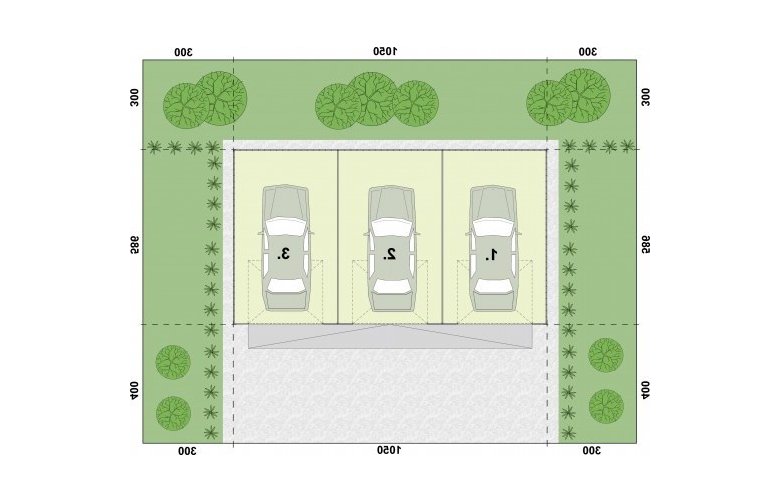 Projekt garażu GB54 projekt garażu blaszanego trzystanowiskowego - rzut przyziemia