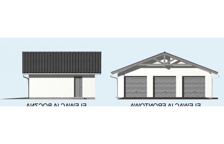 Projekt budynku gospodarczego G5 szkielet drewniany, garaż trzystanowiskowy - elewacja 1