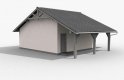 Projekt garażu G6 szkielet drewniany, garaż dwustanowiskowy z wiatą garażową jednostanowiskową - wizualizacja 1