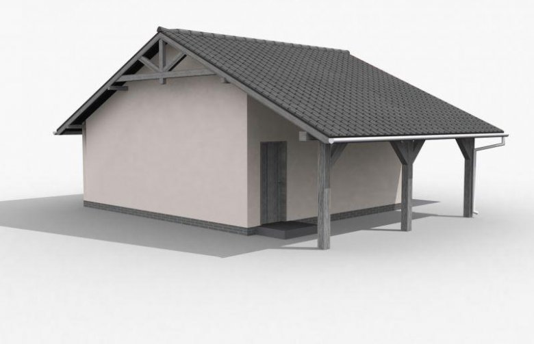 Projekt budynku gospodarczego G6 szkielet drewniany, garaż dwustanowiskowy z wiatą garażową jednostanowiskową