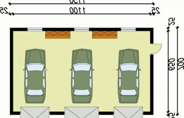 Projekt budynku gospodarczego G7 szkielet drewniany, garaż trzystanowiskowy - rzut przyziemia