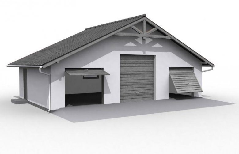 Projekt budynku gospodarczego G7 szkielet drewniany, garaż trzystanowiskowy