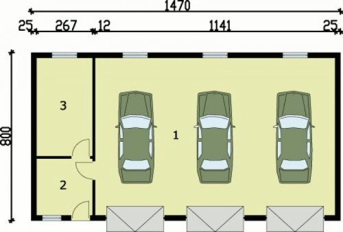 RZUT PRZYZIEMIA G38 szkielet drewniany, garaż trzystanowiskowy z pomieszczeniami gospodarczymi