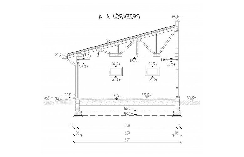 Projekt garażu G97 szkielet drewniany, garaż dwustanowiskowy - przekrój 1