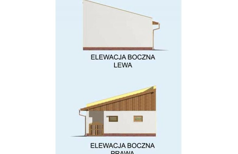 Projekt budynku gospodarczego G97 szkielet drewniany, garaż dwustanowiskowy - elewacja 2