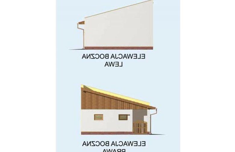 Projekt budynku gospodarczego G97 szkielet drewniany, garaż dwustanowiskowy - elewacja 2