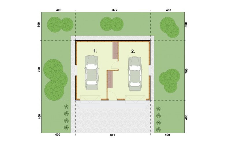 Projekt budynku gospodarczego G11 szkielet drewniany, garaż dwustanowiskowy - rzut przyziemia