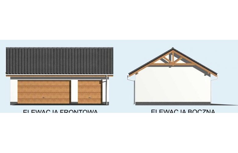 Projekt garażu G17 szkielet drewniany, garaż trzystanowiskowy - elewacja 1