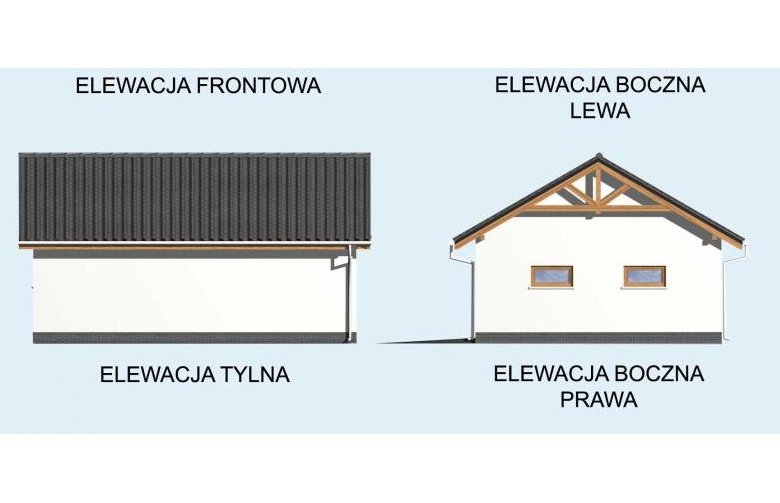 Projekt garażu G17 szkielet drewniany, garaż trzystanowiskowy - elewacja 2