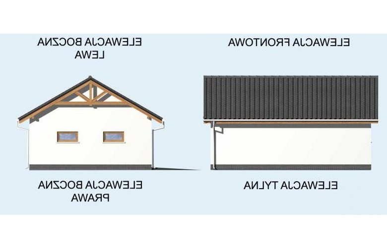 Projekt garażu G17 szkielet drewniany, garaż trzystanowiskowy - elewacja 2