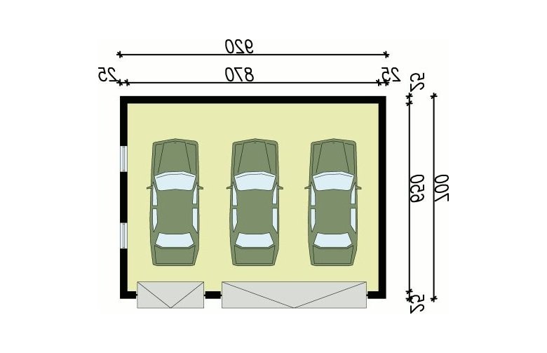 Projekt garażu G17 szkielet drewniany, garaż trzystanowiskowy - rzut przyziemia