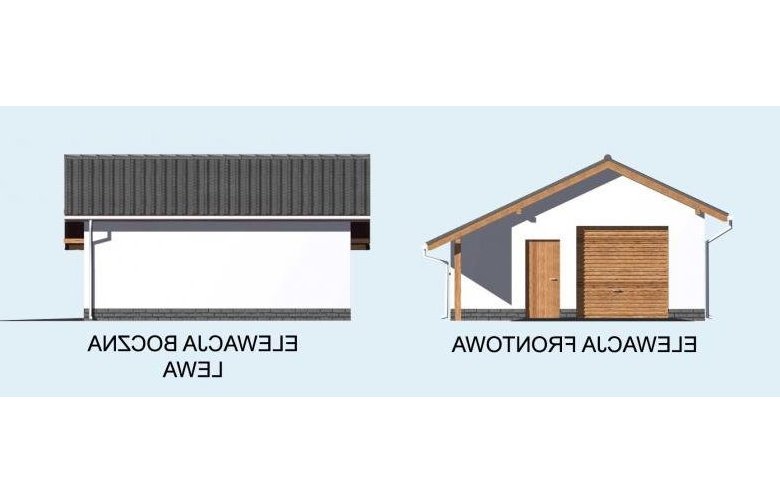 Projekt garażu G21 szkielet drewniany, garaż jednostanowiskowy - elewacja 1