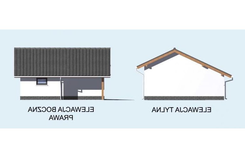 Projekt garażu G21 szkielet drewniany, garaż jednostanowiskowy - elewacja 2