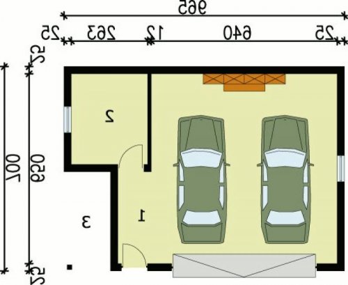 RZUT PRZYZIEMIA G22 szkielet drewniany, garaż dwustanowiskowy - wersja lustrzana