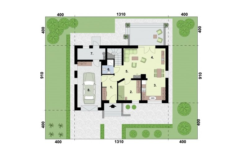 Projekt domu z poddaszem LAMIA 2 szkielet drewniany - rzut przyziemia