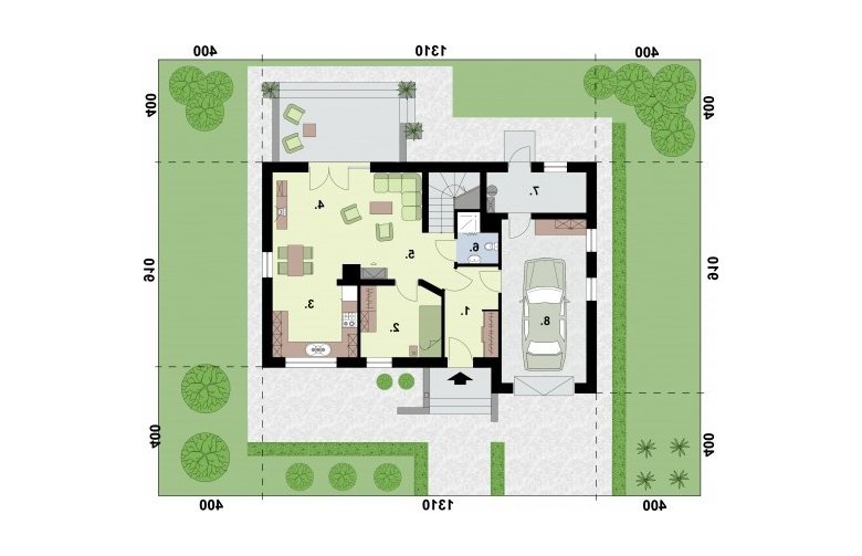 Projekt domu z poddaszem LAMIA 2 szkielet drewniany - rzut przyziemia