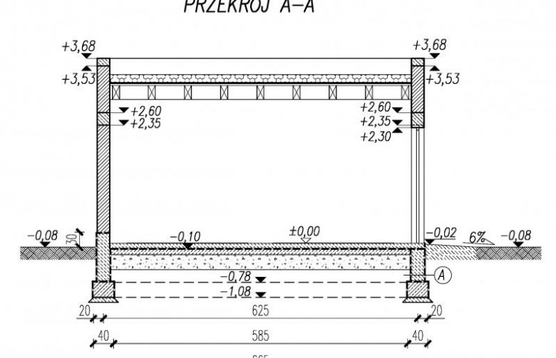 Projekt budynku gospodarczego G330K - przekrój 1