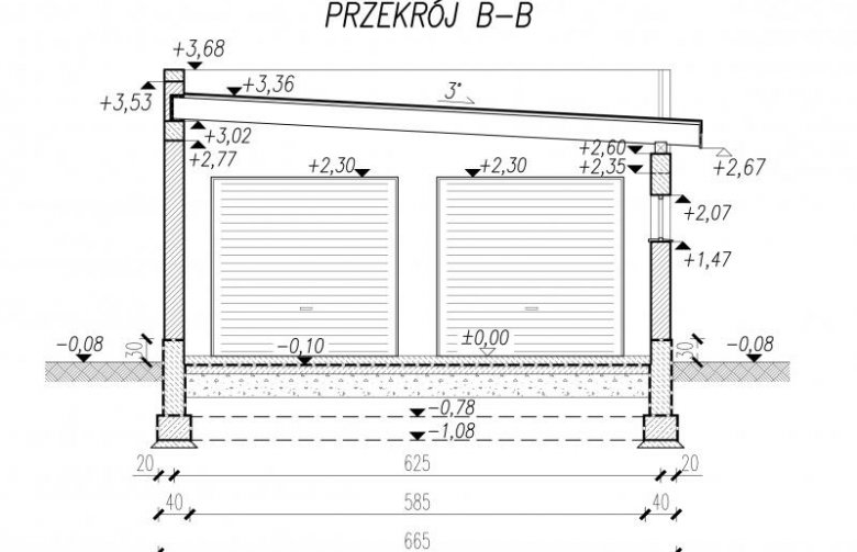 Projekt budynku gospodarczego G330K - przekrój 2