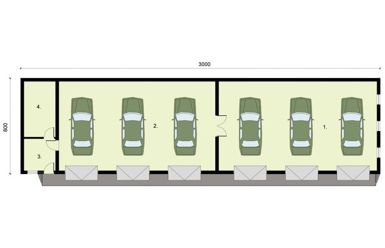 Projekt budynku gospodarczego G271 szkielet drewniany sześciostanowiskowy - rzut przyziemia