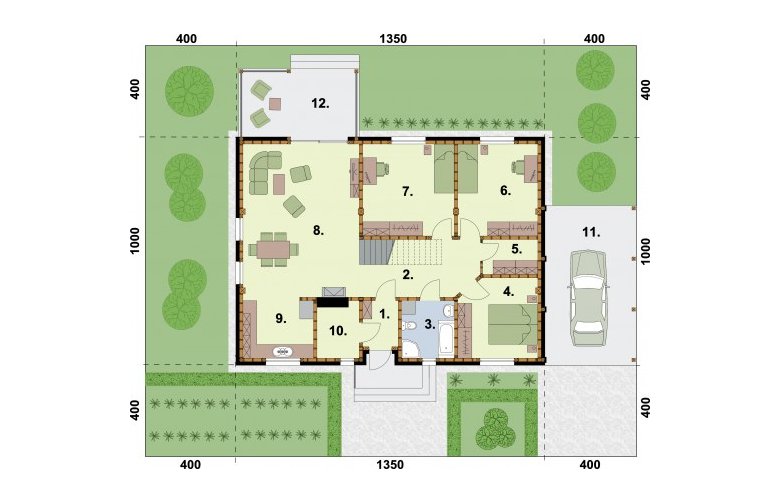 Projekt domu z bala NICEA szkielet drewniany - rzut przyziemia