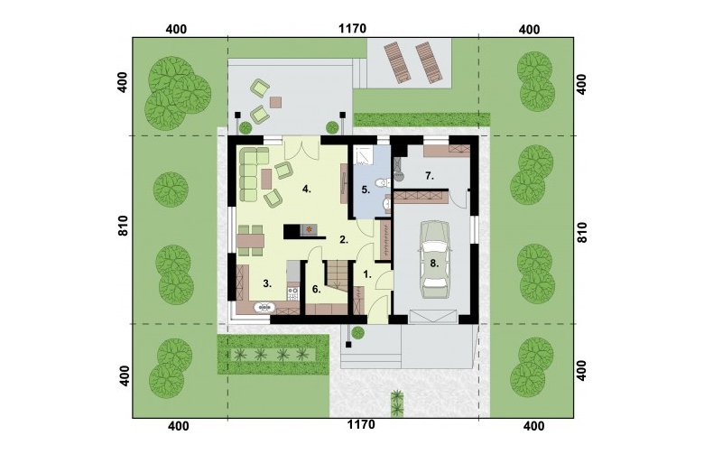 Projekt domu z poddaszem TRYPOLIS 2 - rzut przyziemia