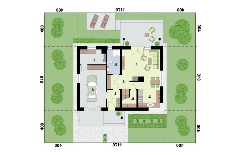 Projekt domu z poddaszem TRYPOLIS 2 - rzut przyziemia