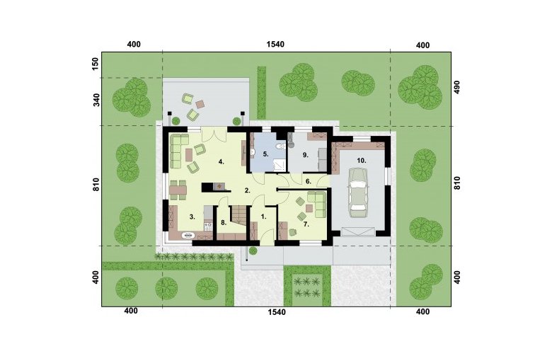 Projekt domu z poddaszem TRYPOLIS 3 - rzut przyziemia