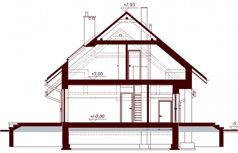 Projekt domu jednorodzinnego LISANDRA XS  - przekrój 1
