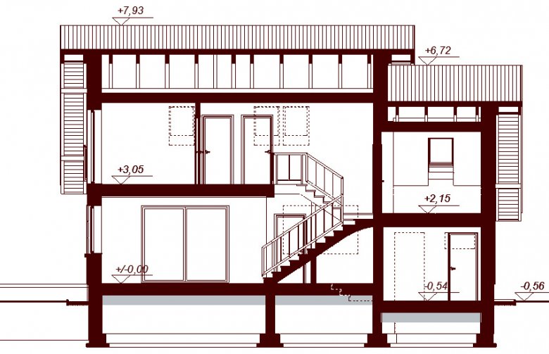 Projekt domu jednorodzinnego LISANDRA XS  - przekrój 2