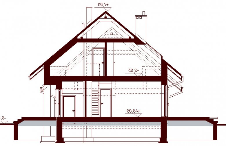 Projekt domu jednorodzinnego LISANDRA XS  - przekrój 1