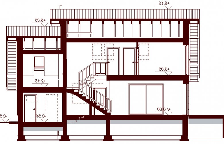 Projekt domu jednorodzinnego LISANDRA  - przekrój 2