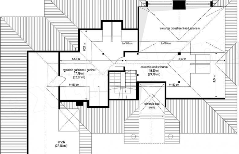 Projekt domu wolnostojącego Willa parkowa (587) - rzut poddasza