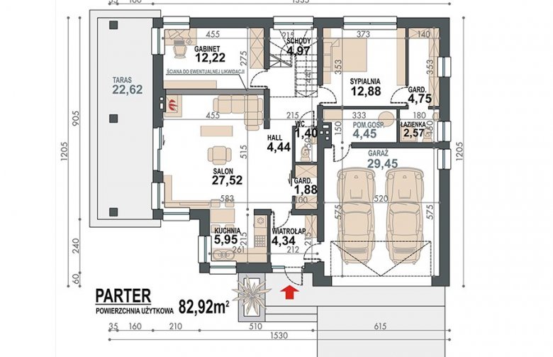 Projekt domu tradycyjnego Nel II 2G - rzut parteru