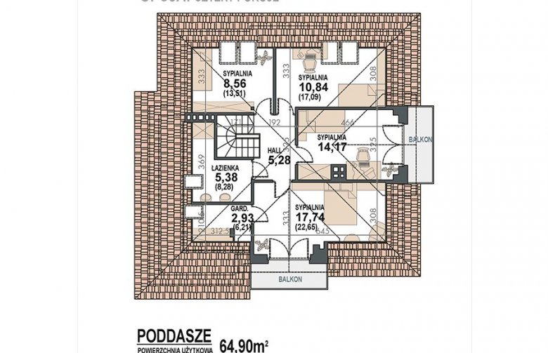 Projekt domu nowoczesnego Opałek III N - rzut poddasza: opcja cztery pokoje