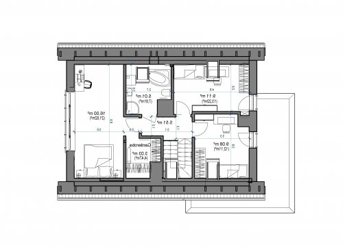 Rzut projektu Domidea 58 - wersja lustrzana