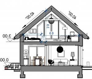 Przekrój projektu Domidea 58 w wersji lustrzanej